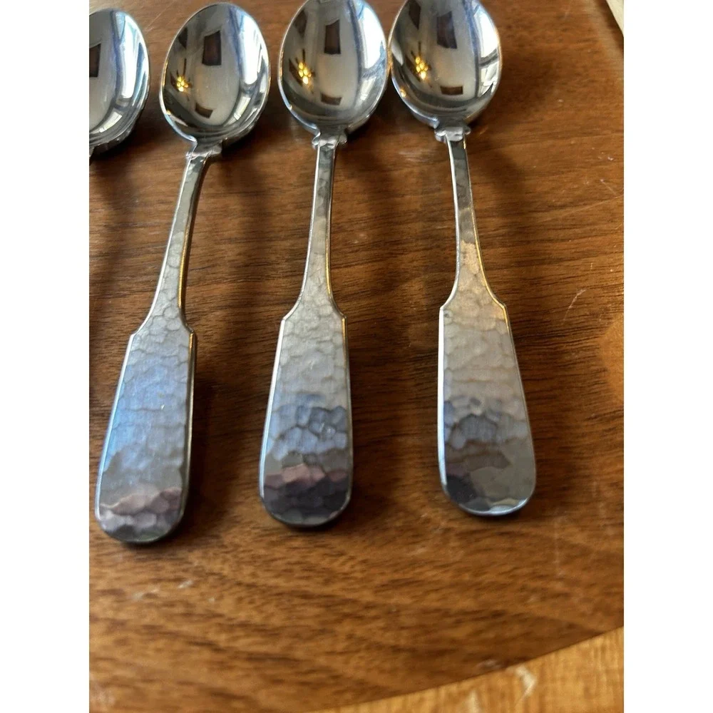 Towle Hammered Set of 8 Stainless Soup Spoons, Germany 6 1/4